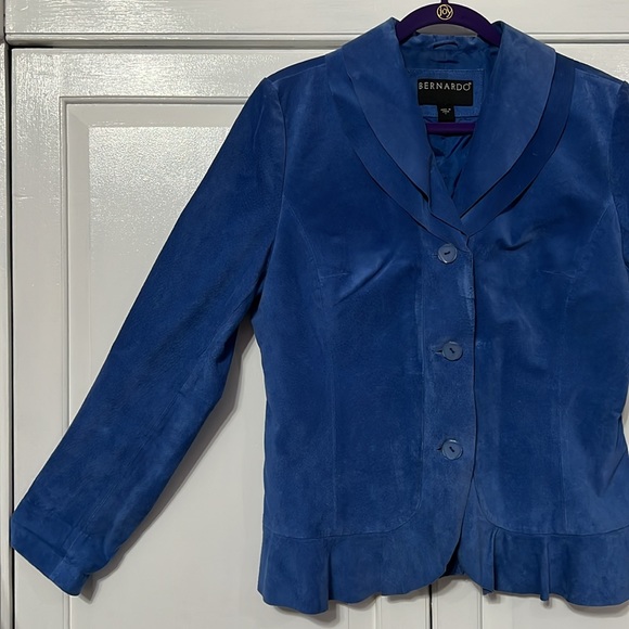 Bernardo Royal Blue Suede Jacket with Double Ruffle Collar & Ruffle at Bottom - Picture 4 of 15